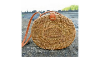 rattan ata handbags motif star oval design leather handle handmade